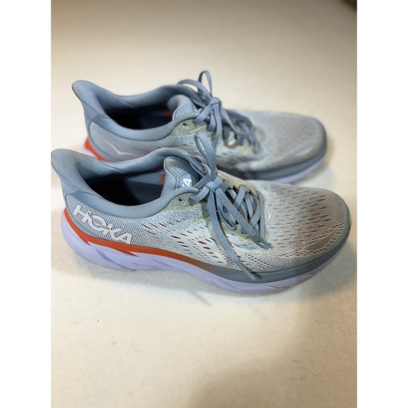 Hoka Shoes - Hoka Clifton 8 Women's Running Shoes Gray Orange Low Top Comfort Sneakers